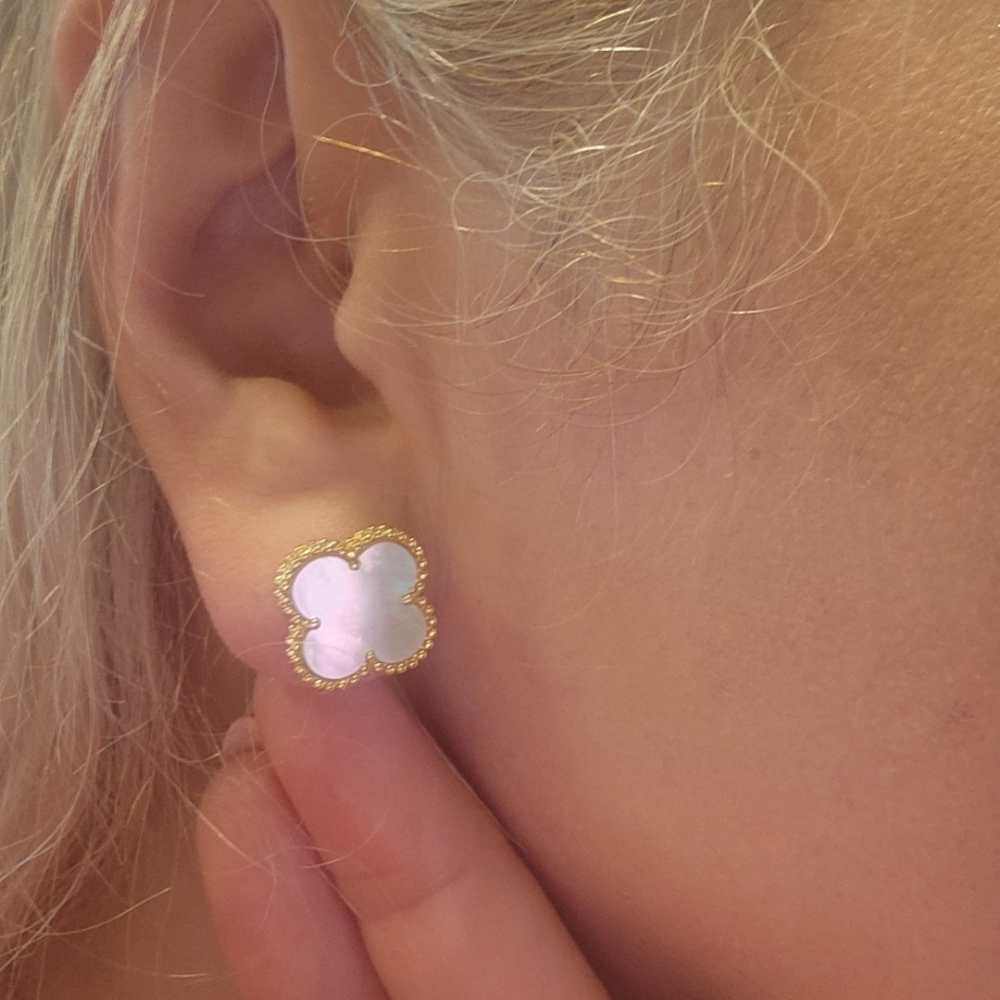 Luxury Women's Malachite Stud Earrings, Four-Leaf Clover,Silver plated. - Picture 7 of 10